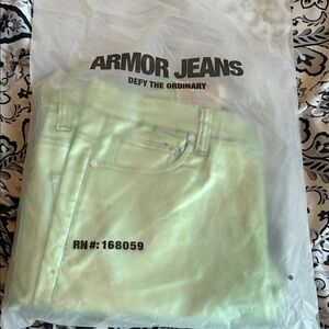 Armor Jeans Metallic Lime Green Skinny Jeans wax stacked/flare